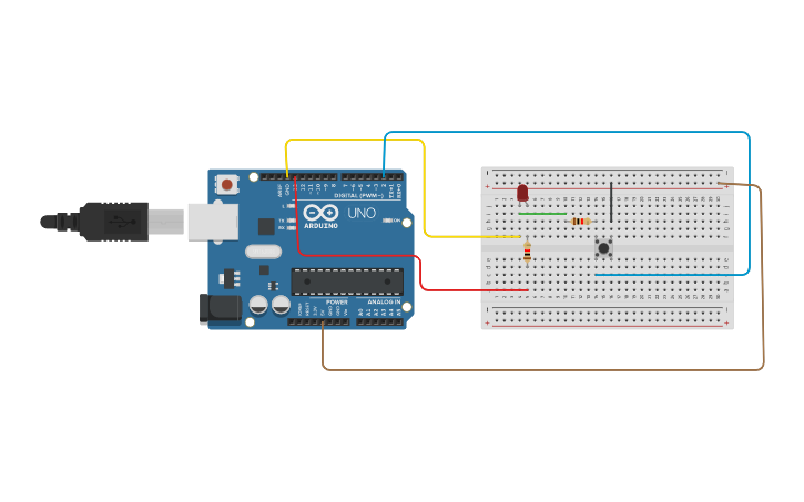 Circuit design Practica 2 "Enciende un LED con un pulsador" - Tinkercad