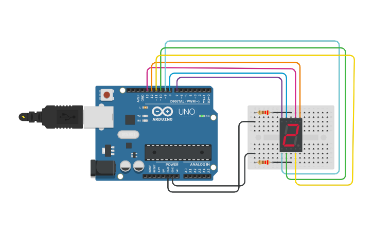 Circuit design 7 세그먼트 출력 (2): 복잡한 출력함수 - Tinkercad