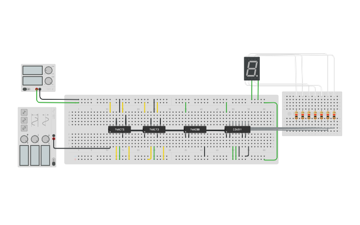 Circuit design DECADE RIPPLE COUNTER | Tinkercad