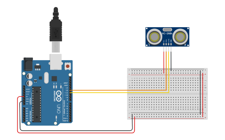 Circuit design Ultrasonic Sensor - Tinkercad