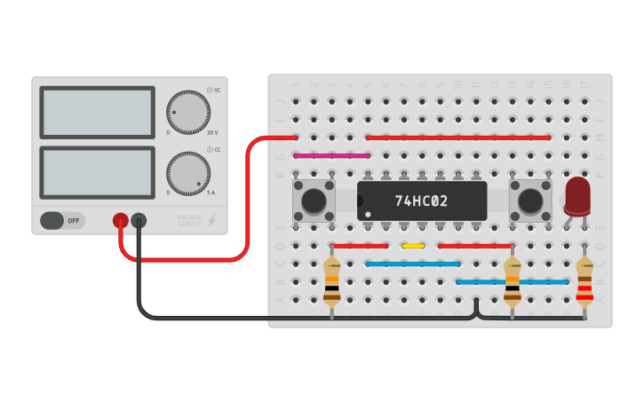Circuit design SR Latch with 74HC02 - Tinkercad