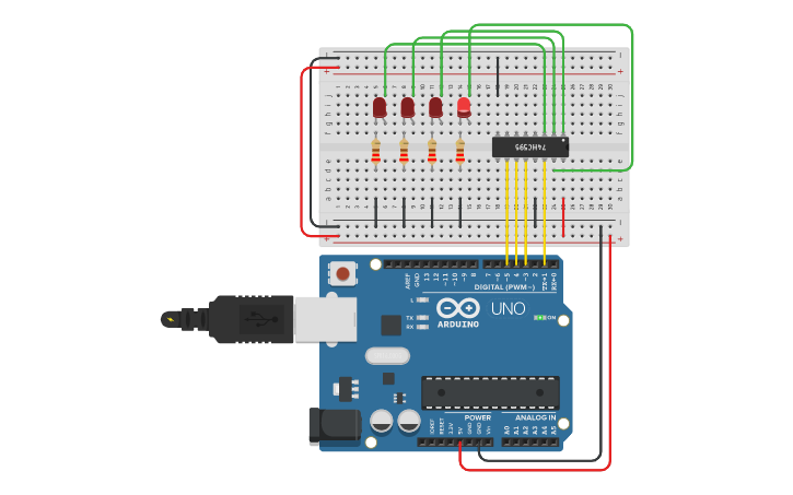 Circuit design Arduino Shift Register Example - Tinkercad