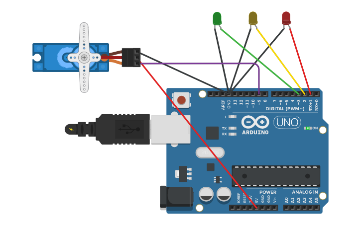 Circuit design SEMAFOR CON LEDS - Tinkercad