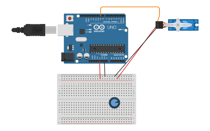 Circuit design Lab 12-3 Control Servo with potentiometer | Tinkercad