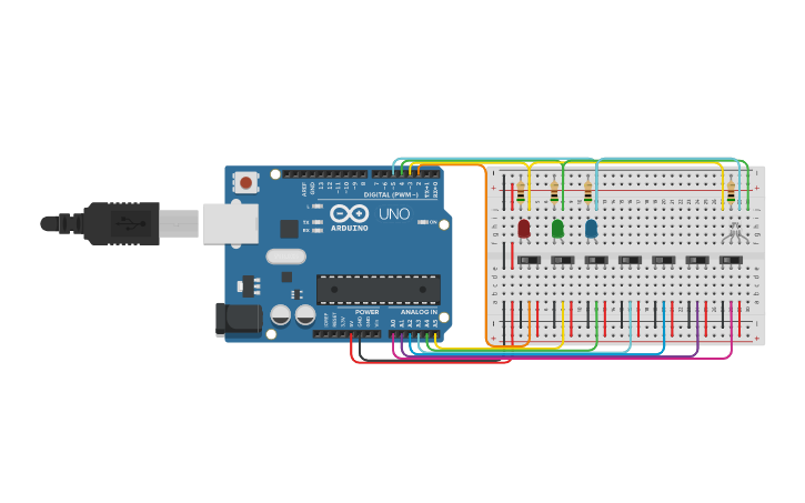 Circuit design 3-bit binary calculator V2 - Tinkercad