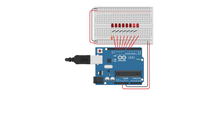 Circuit design Copy of Lab 1.2 - Knight Rider - Tinkercad