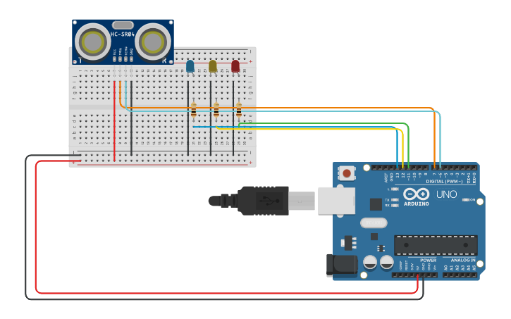 Circuit design COMPITO SENSORE ULTRASUONI - Tinkercad