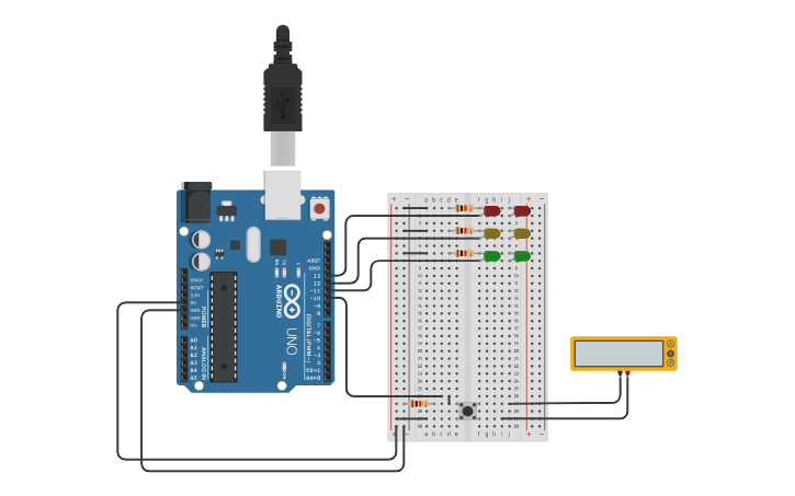 Circuit design Arduino-controlled LED traffic light simulation - Tinkercad
