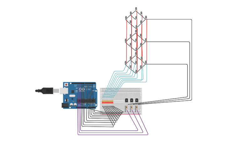 Circuit design Copy of Cubo led 3x3x3 | Tinkercad