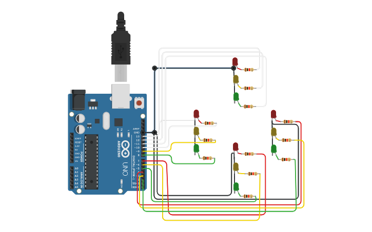 Circuit design Traffic light controlling system | Tinkercad