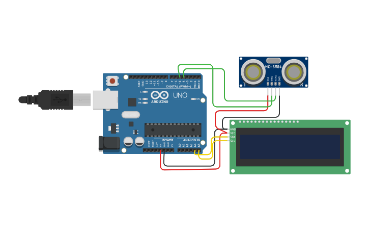 Circuit design Ultrasonic sensor - Tinkercad