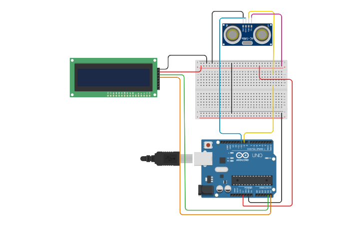 Circuit design Sensor de Ultrasonidos con i2C LCD | Tinkercad