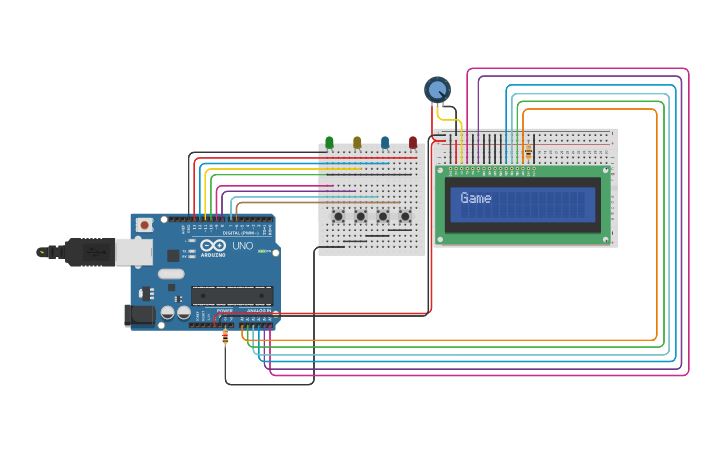 Circuit design Memory Game with Arduino & Lcd 16*2 - Tinkercad