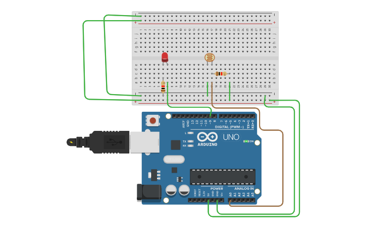 Circuit design Photoresisitor LED | Tinkercad