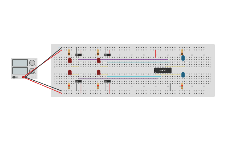 Circuit design Simulação 7402 2-input NOR Gates - Tinkercad