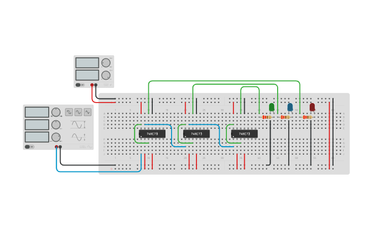 Circuit design B419052 - 3 Bit Asynchronous Counter Using JK | Tinkercad