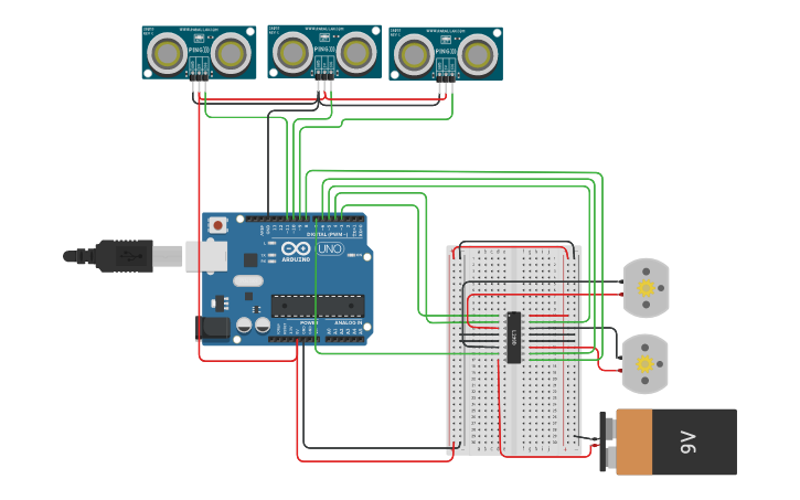 Circuit design Wall Follower - Tinkercad