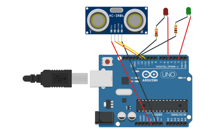 Circuit design ultrasonic - Tinkercad
