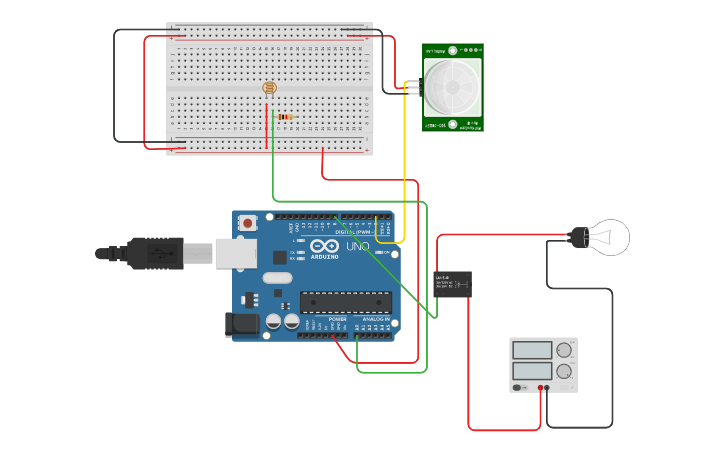 Circuit design Automatic Room Lighting System - Tinkercad
