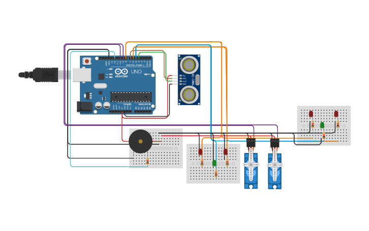 Circuit design An Automated Railway Level Crossing System - Tinkercad