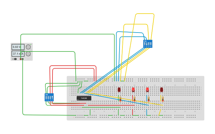 Circuit design XOR GATE 7486 | Tinkercad
