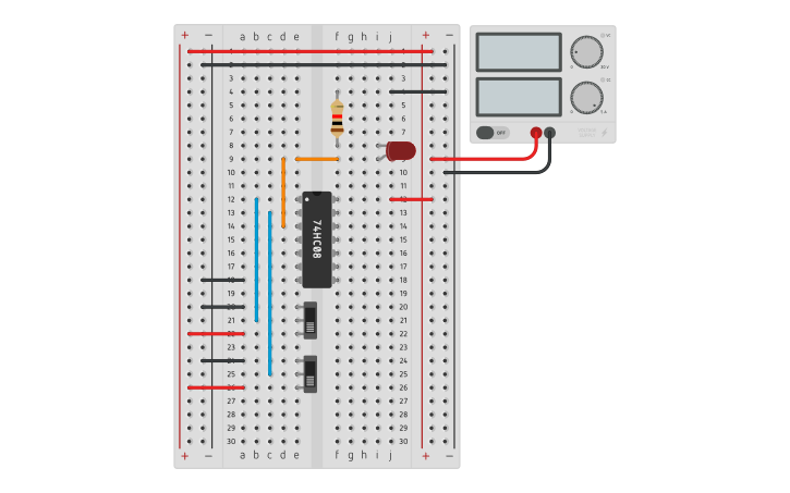 Circuit design Circuito 74HC08: AND de duas entradas | Tinkercad