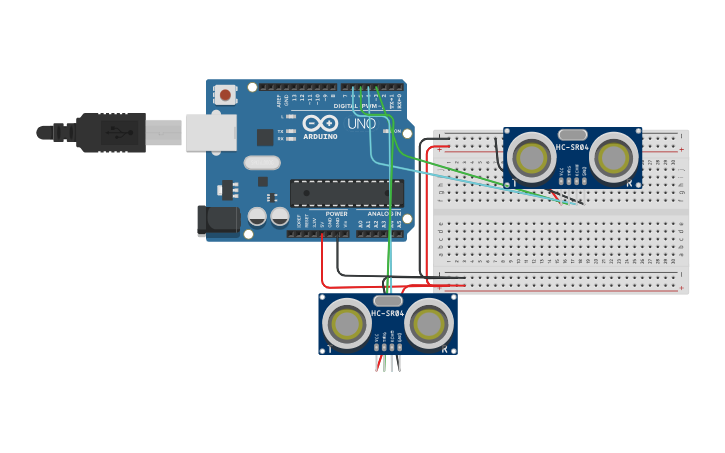 Circuit design sensores de ultrasonido - Tinkercad