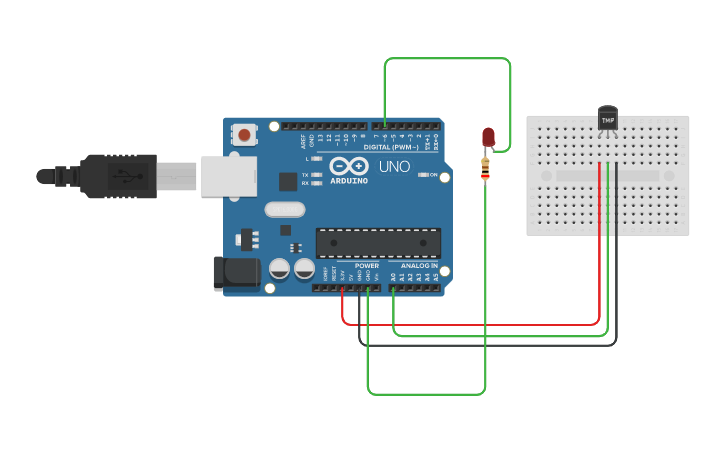 Circuit design Temperature Sensor Interfacing Arduino - Tinkercad