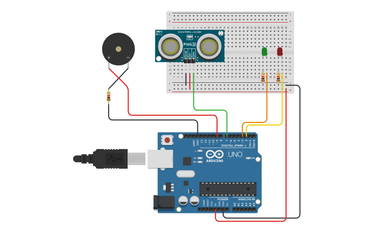 Circuit design Ultrasonic and piezo - Tinkercad