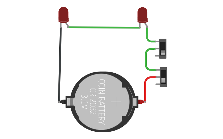 Circuit design 2 LEDs 2 interruptores série | Tinkercad