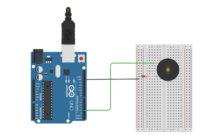 Circuit design piezo speaker - Tinkercad