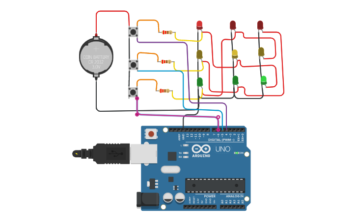 Circuit design Traffic lights - Tinkercad
