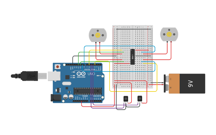 Circuit design Arduino Line Follower - Tinkercad