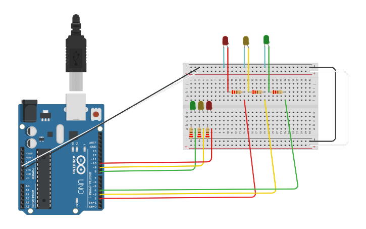 Circuit design Two way traffic light - Tinkercad