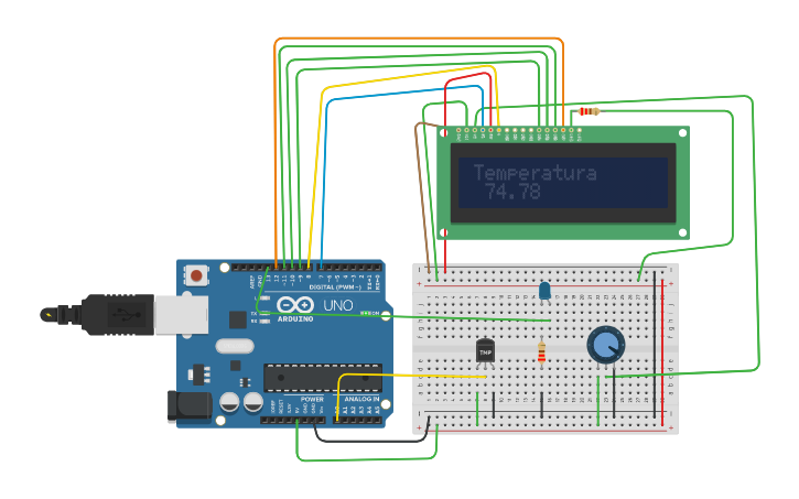 Circuit design sensor de temperatura - Tinkercad