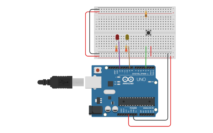 Circuit design 4 Arduino botón y led - Tinkercad