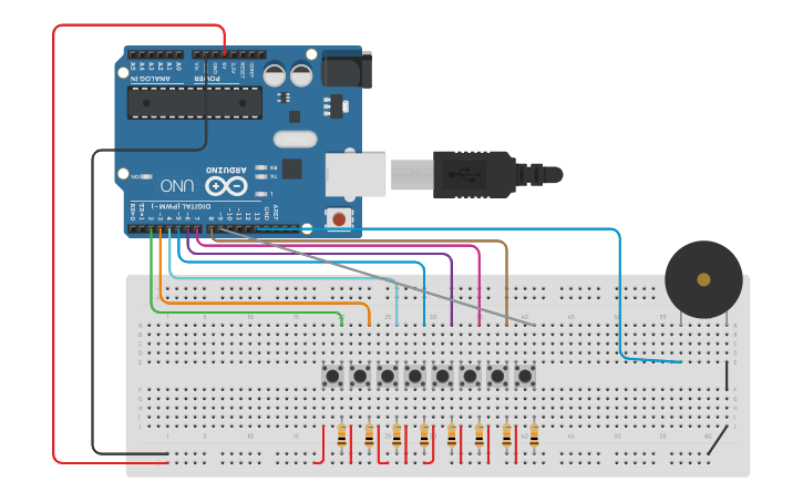 Circuit design Arduino Piano | Tinkercad