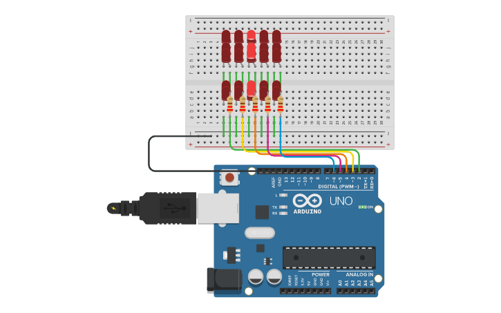 Programming 5x5 Led Matrix Circuit design Group 2 - 5x5 LED Matrix Pattern 1 in Breadboard - Tinkercad