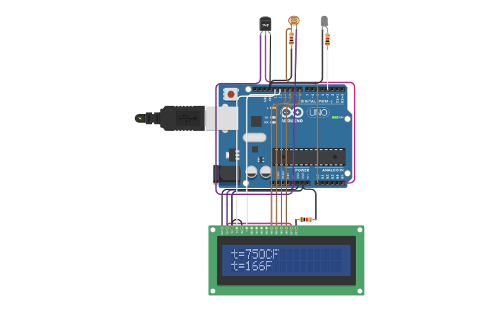 Circuit design termal and led sensor - Tinkercad