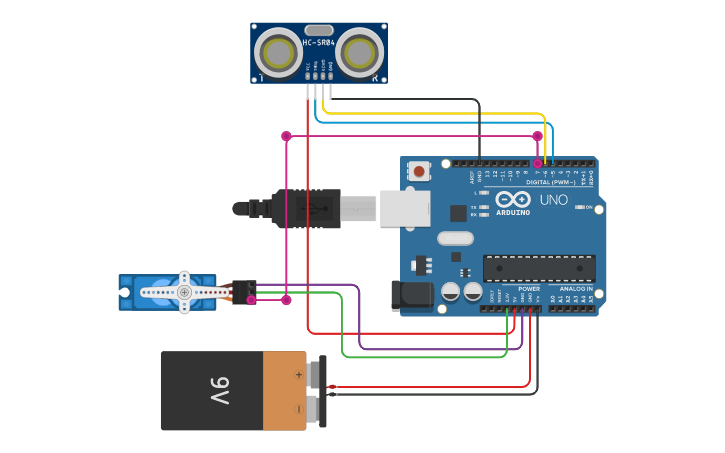Circuit design Smart Bin - Tinkercad