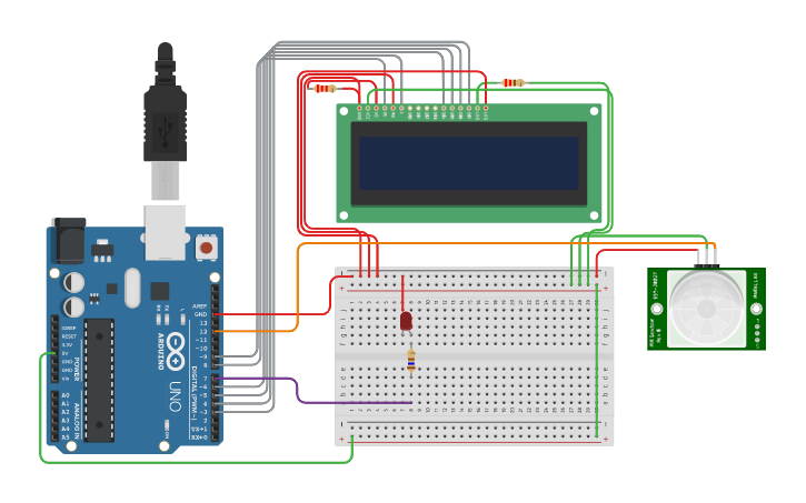 Circuit design INTERFACING PIR SENSOR WITH ARDUINO - Tinkercad