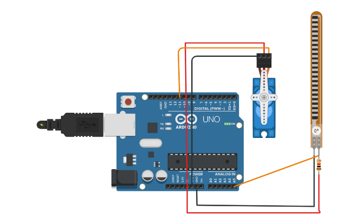 Circuit design FLEX SENSOR WITH SERVO MOTOR - Tinkercad