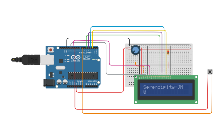 Circuit design Arduino. Led 16x2 (Pantalla) - Tinkercad
