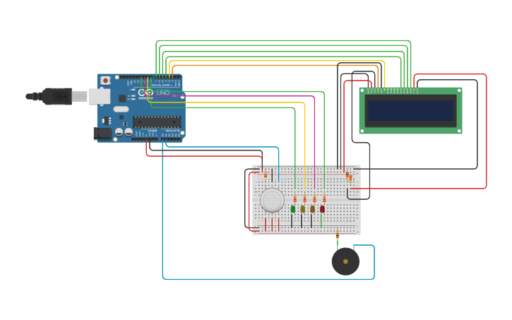 Circuit design Prototype Pendeteksi Polusi Udara - Tinkercad