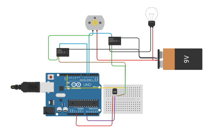 Circuit design motor DC dengan Relay - Tinkercad