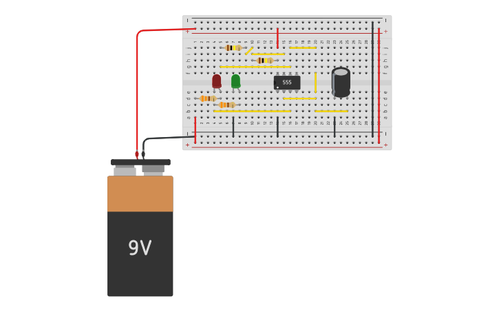 Circuit design T.P.Nro 14 de Taller-SEMAFORO CON NE555 | Tinkercad
