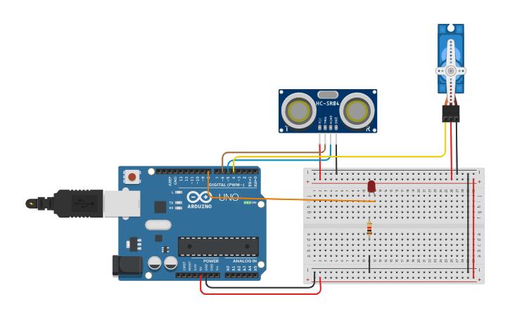 Circuit design sensor ultra sonico - Tinkercad