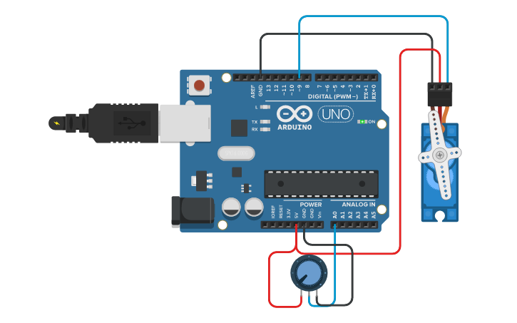 Circuit design Servo Motor Control With Potentiometer - Tinkercad