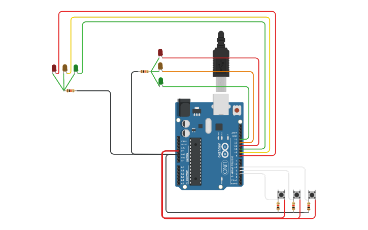 Circuit design 2-way Traffic lights - Tinkercad