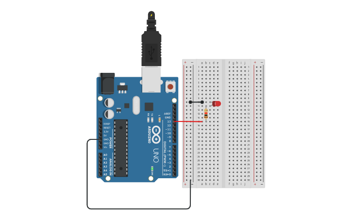 Circuit design Arduino board - Lightning a LED - Tinkercad